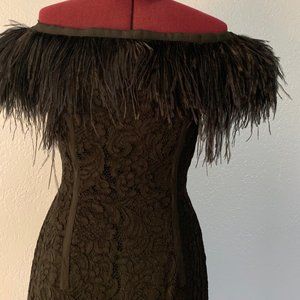 Topshop Feather Trim Lace Off the Shoulder Dress